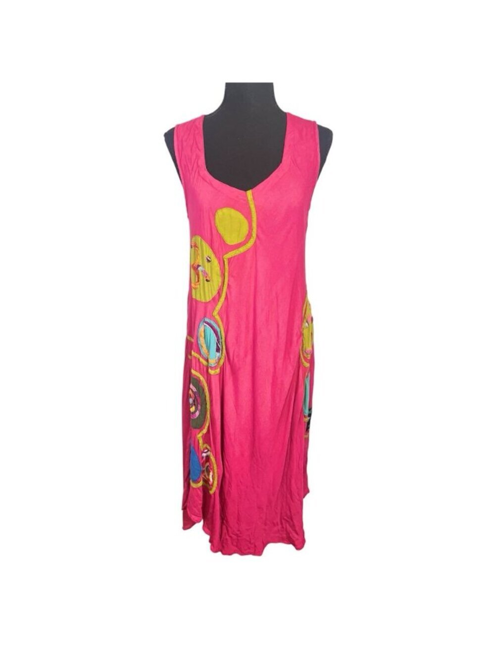 Junglee Billee Free Size Pink Embroidered Boho Dress Artsy Resort Applique Maxi - Picture 2 of 9